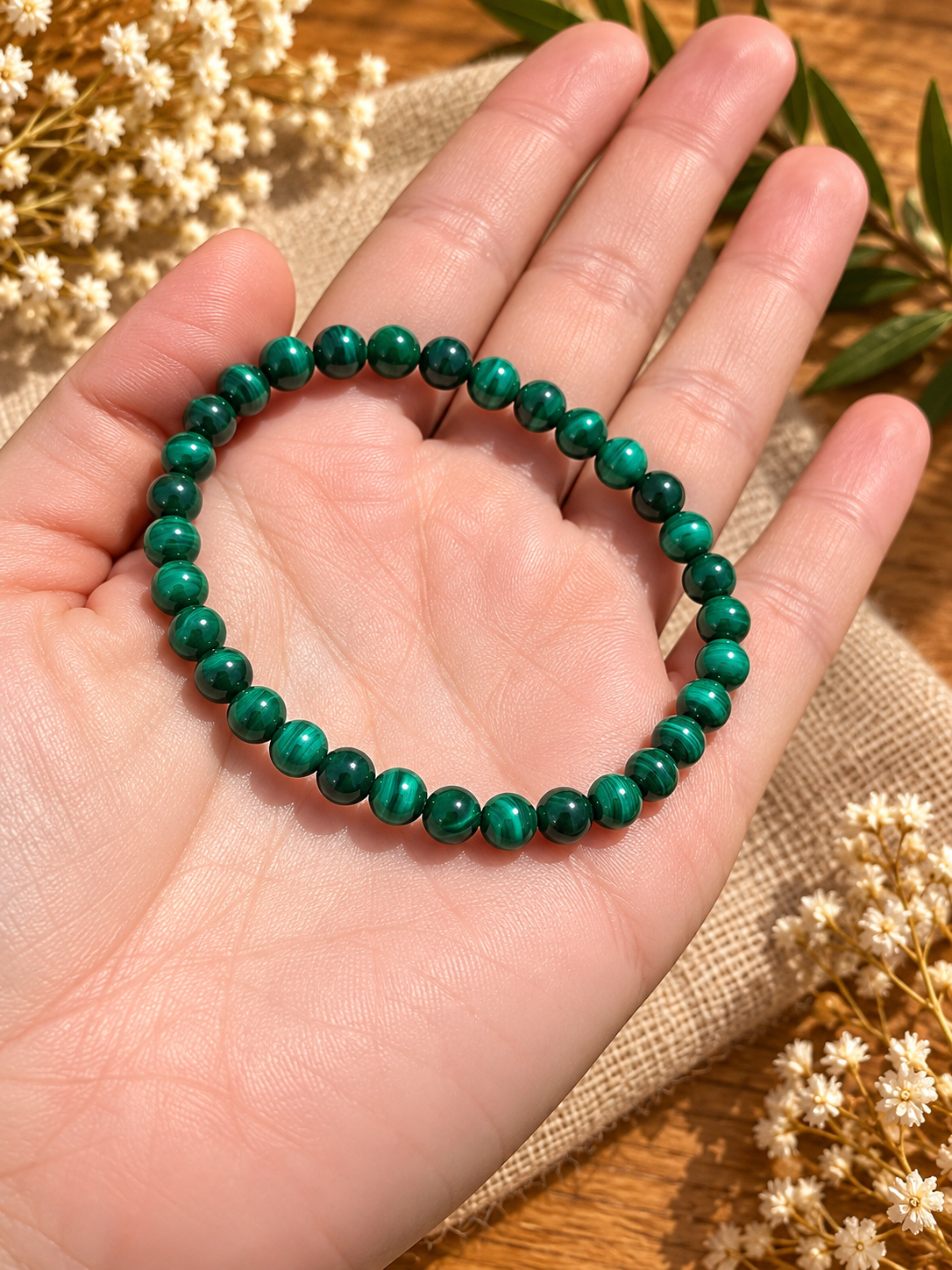 Pulsera de malaquita natural de 4 mm