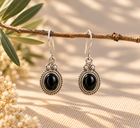 Pendientes de Turmalina Negra Natural con Gancho en Plata de Ley 925