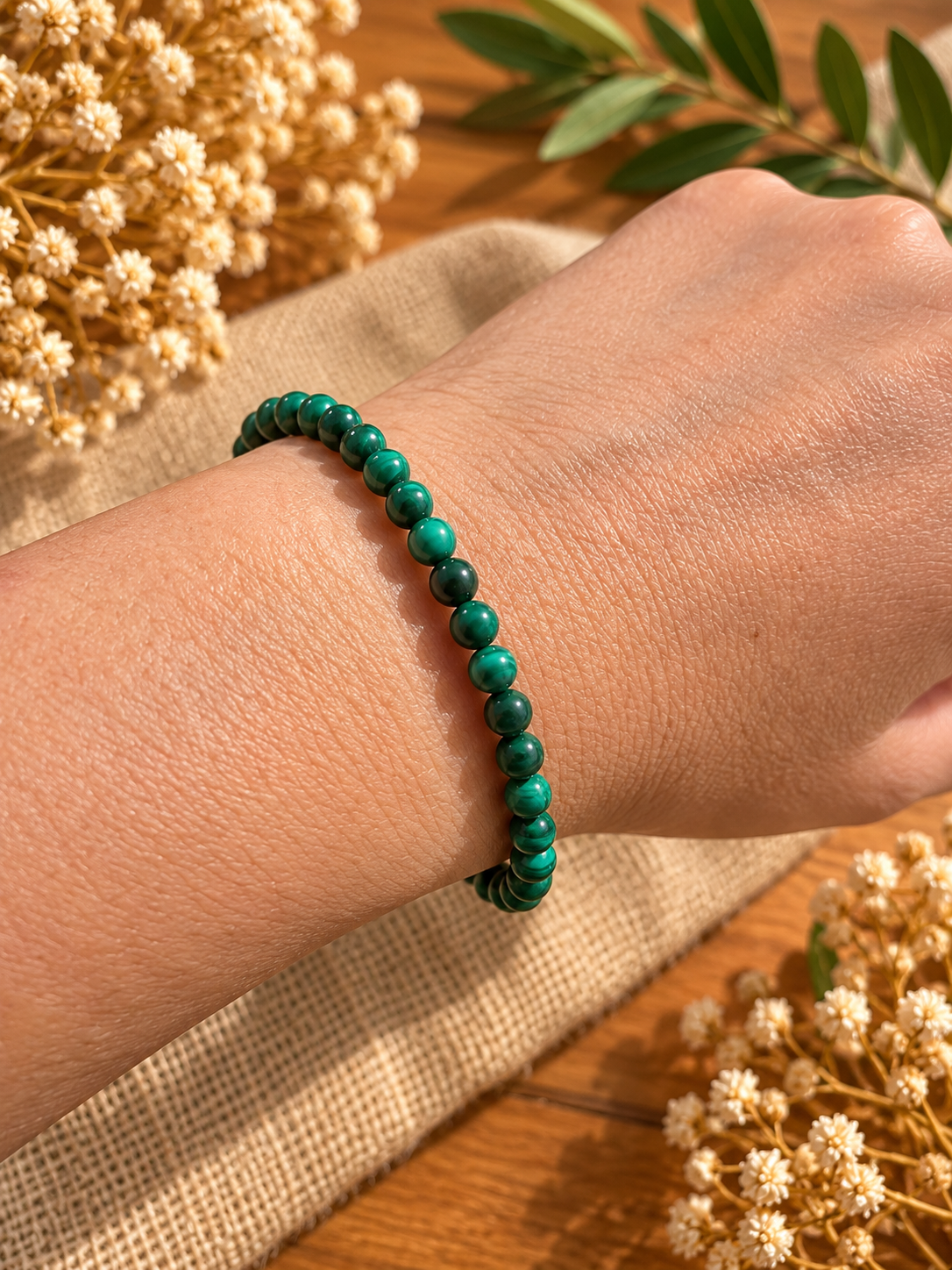 Pulsera de malaquita natural de 4 mm