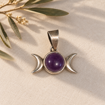 Colgante Triple Luna de Amatista en Plata de Ley 925