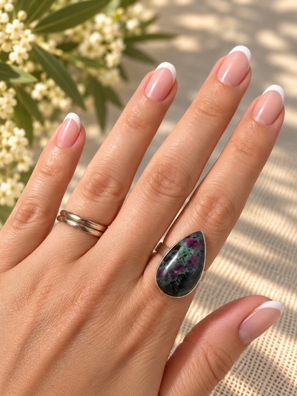 Anillo de Rubí con Zoisita en Plata de Ley 925