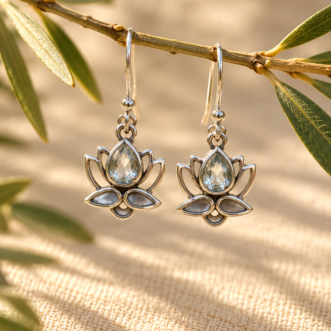Pendientes de Topacio Azul en Plata de Ley 925