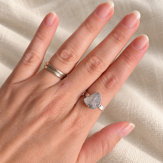 Anillo de cuarzo herkimer Rocío en plata de ley 925