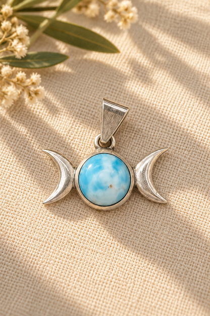 Colgante Triple Luna con Larimar en Plata de Ley 925