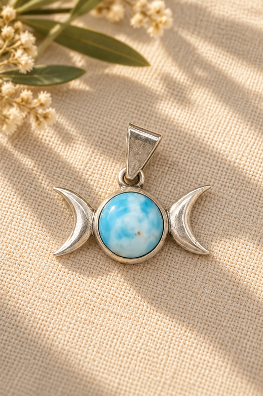 Colgante Triple Luna con Larimar en Plata de Ley 925