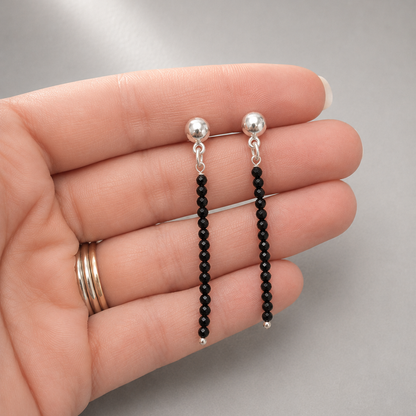Pendientes Largos de Turmalina Facetada de 2 mm en Plata de Ley 925
