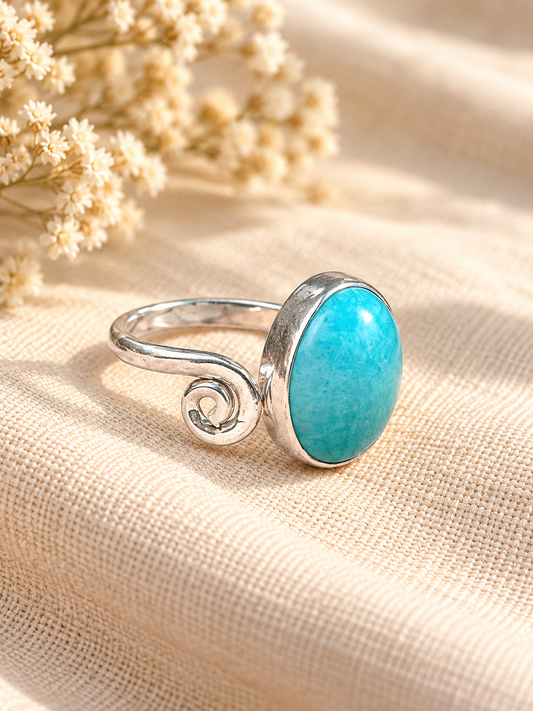 Anillo de Amazonita Natural en Plata de Ley 925