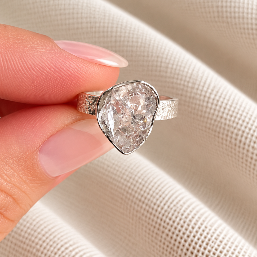 Anillo de cuarzo herkimer Alba en plata de ley 925