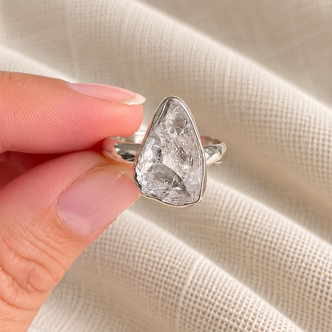 Anillo de cuarzo herkimer Destello en plata de ley 925