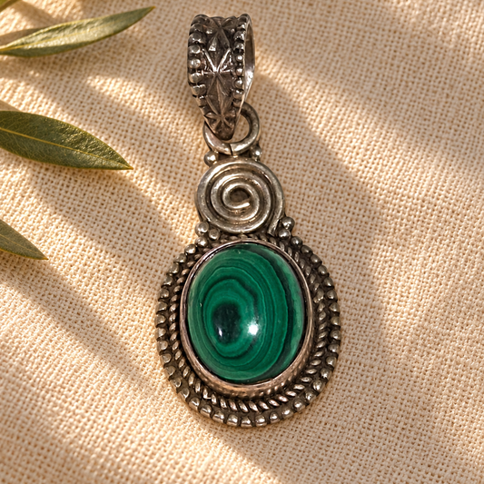 Colgante Espiral de Malaquita en Plata de Ley 925