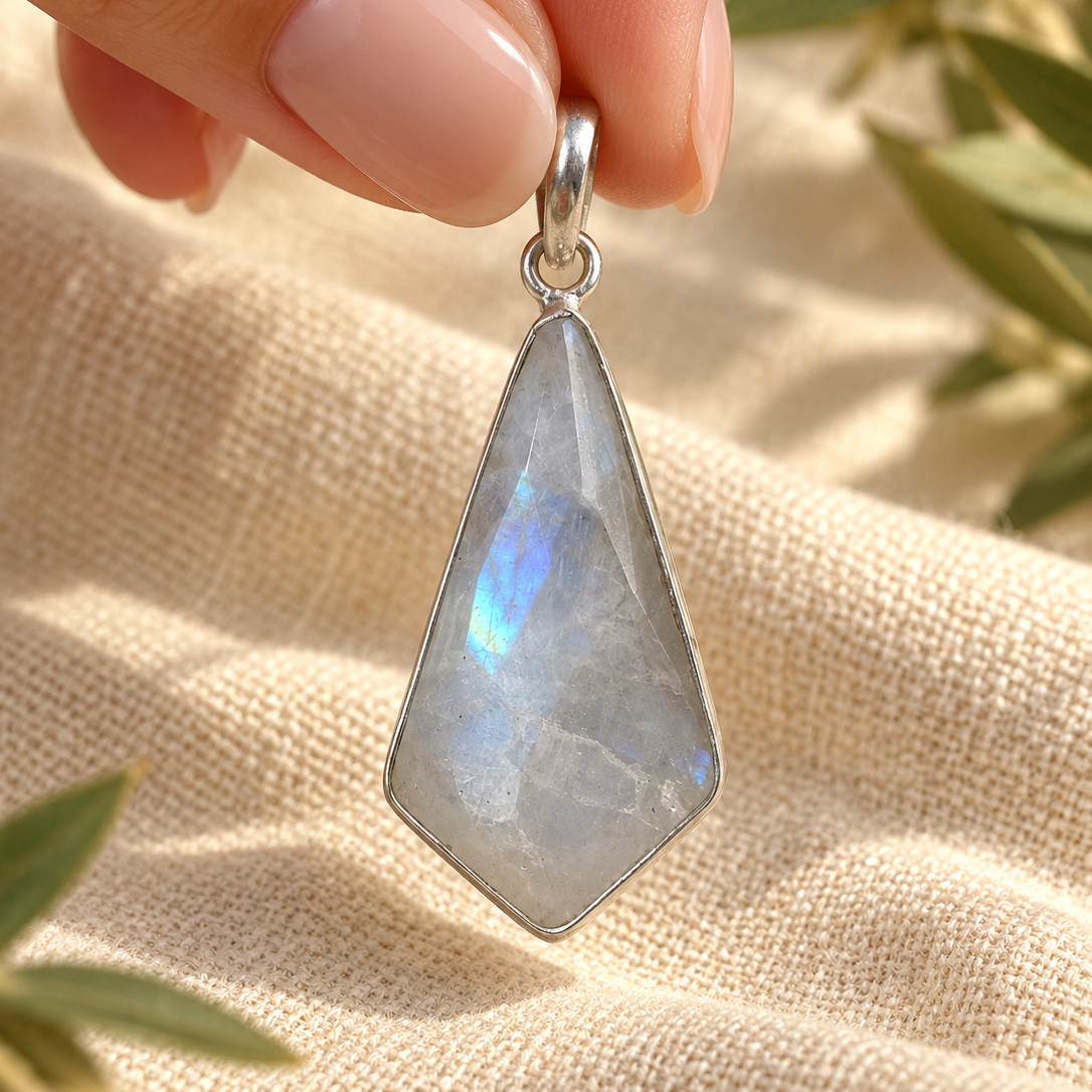 Colgante El Círculo · Piedra Luna Natural en Plata de Ley 925