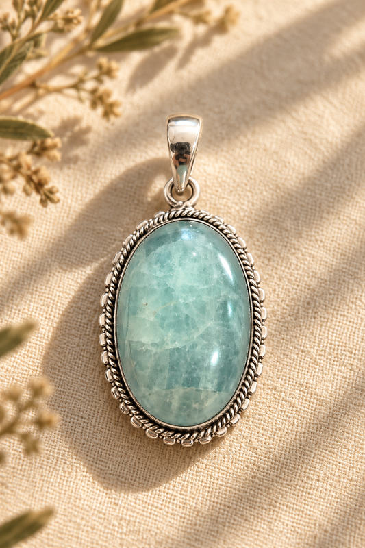 Colgante Oval de Aguamarina en Plata de Ley 925