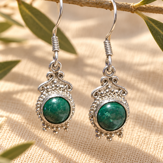 Pendientes Vintage de Malaquita en Plata de Ley 925