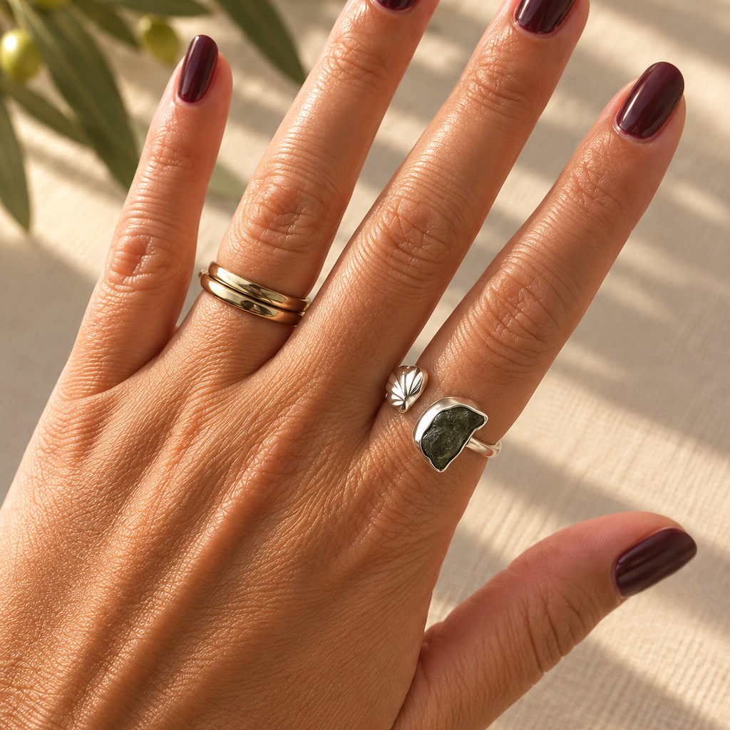 Anillo Adaptable de Moldavita, detalle