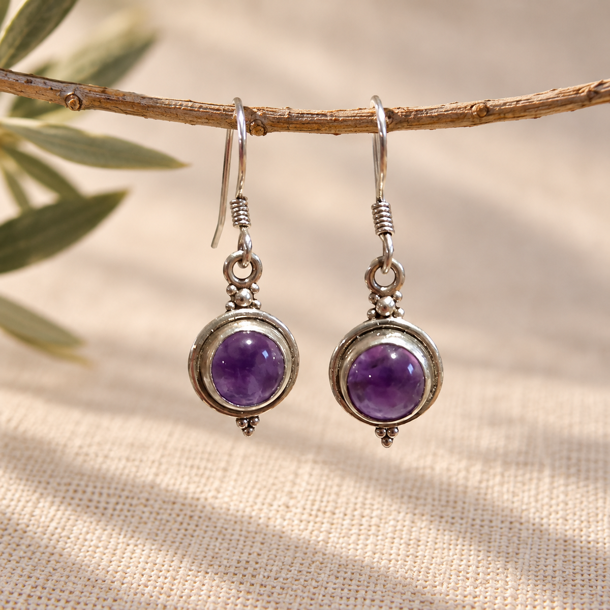 Pendientes de Amatista Natural en Plata de Ley 925