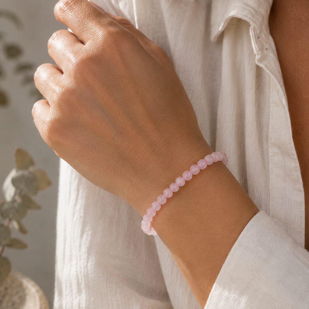 Pulsera de Cuarzo Rosa Natural 6mm