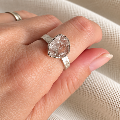 Anillo de cuarzo herkimer Cristal Vivo en plata de ley 925