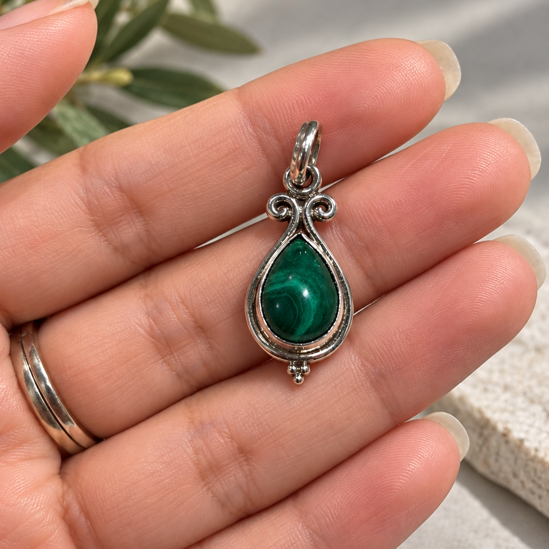 Colgante Vintage de Malaquita en Plata de Ley 925