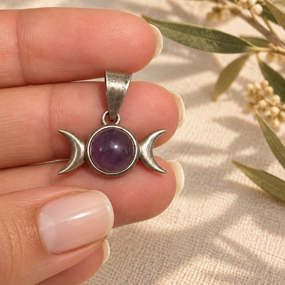 Colgante Triple Luna de Amatista en Plata de Ley 925