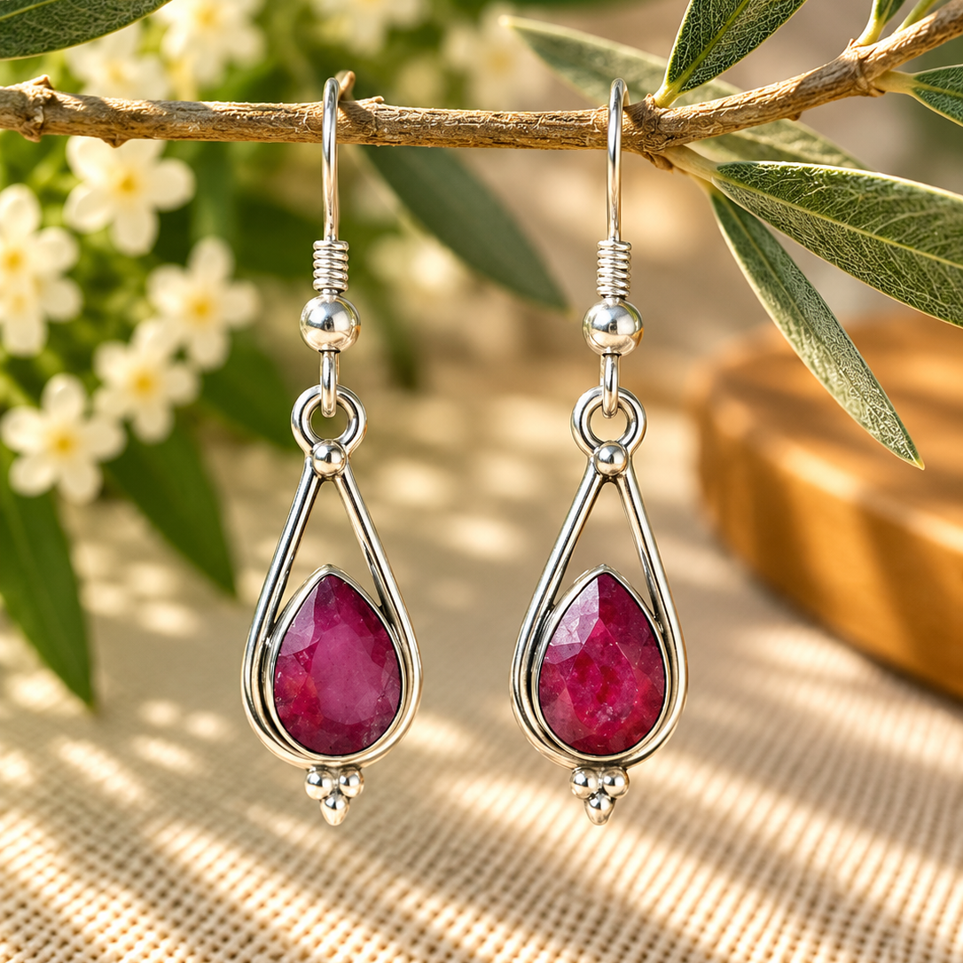 Pendientes Gota de Vino · Rubí en Plata de Ley 925
