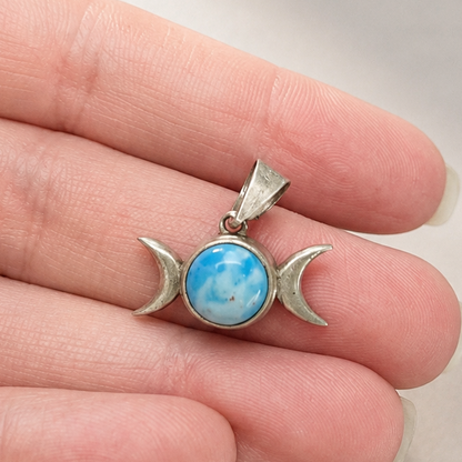 Colgante Triple Luna con Larimar en Plata de Ley 925