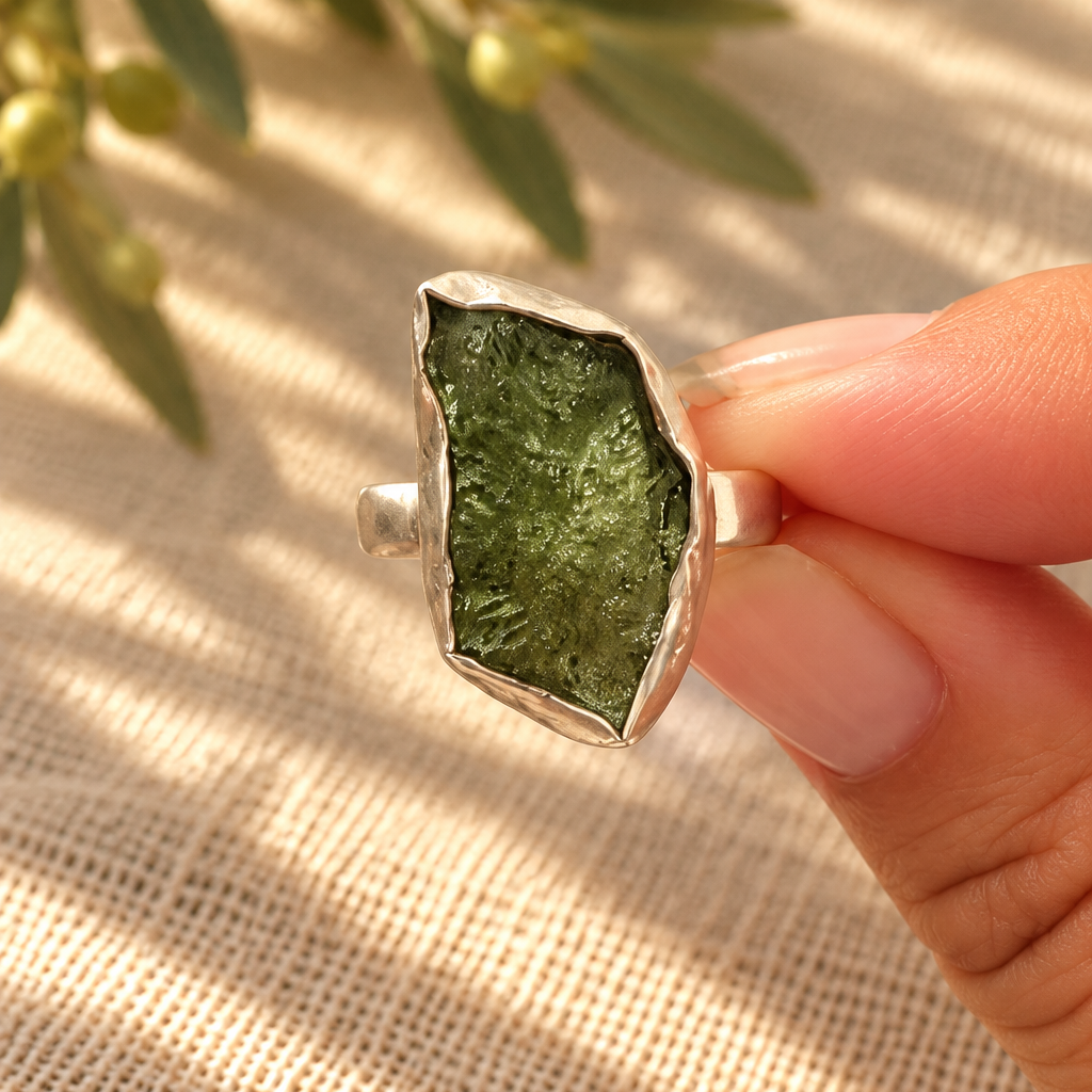 Moldavita · Anillo Estelar · Plata 925