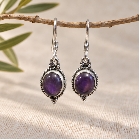 Pendientes Gota de Amatista en Plata de Ley 925