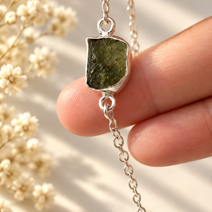 Moldavita · Pulsera Fragmento Bruto · Plata 925