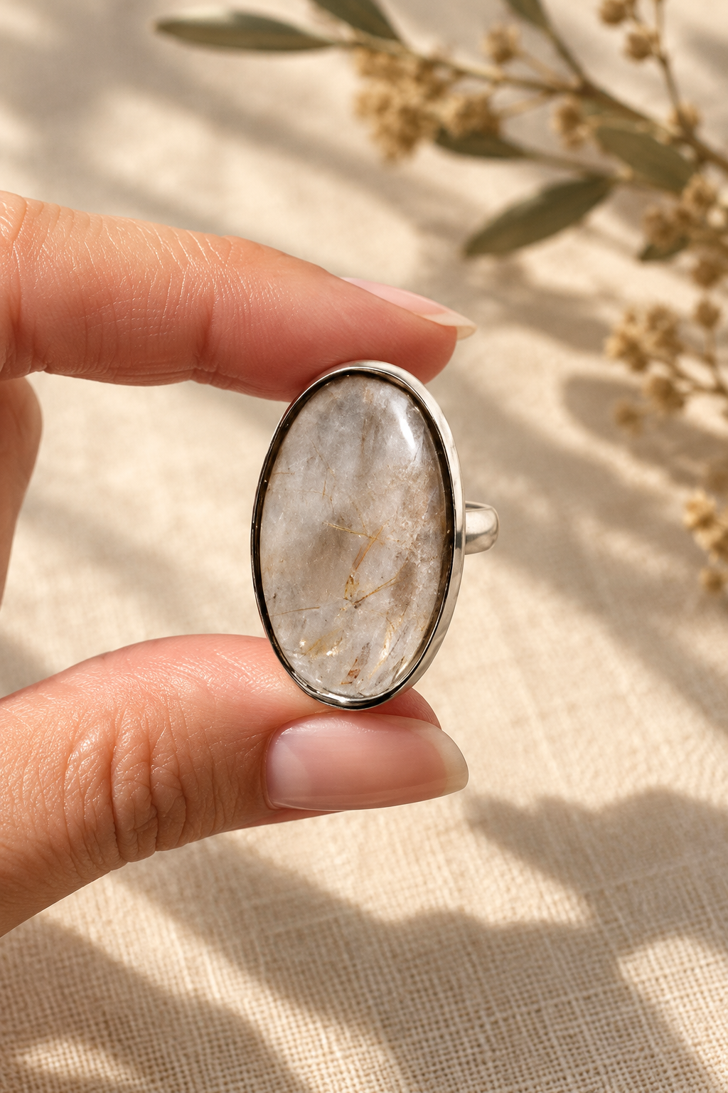 Anillo de Cuarzo Rutilado Dorado en Plata de Ley 925