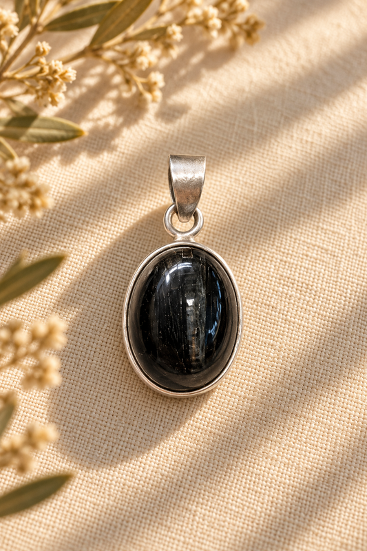 Colgante de Turmalina Negra Oval en Plata de Ley 925